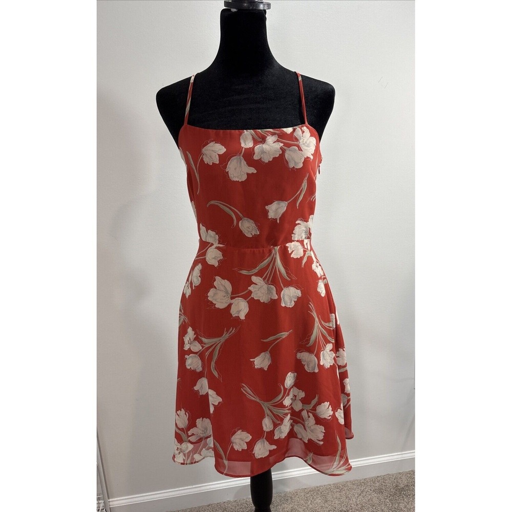 Lulus Floral Mini Dress Lace-Up Back Sleeveless Casual Summer Dress Womans Sz Sm